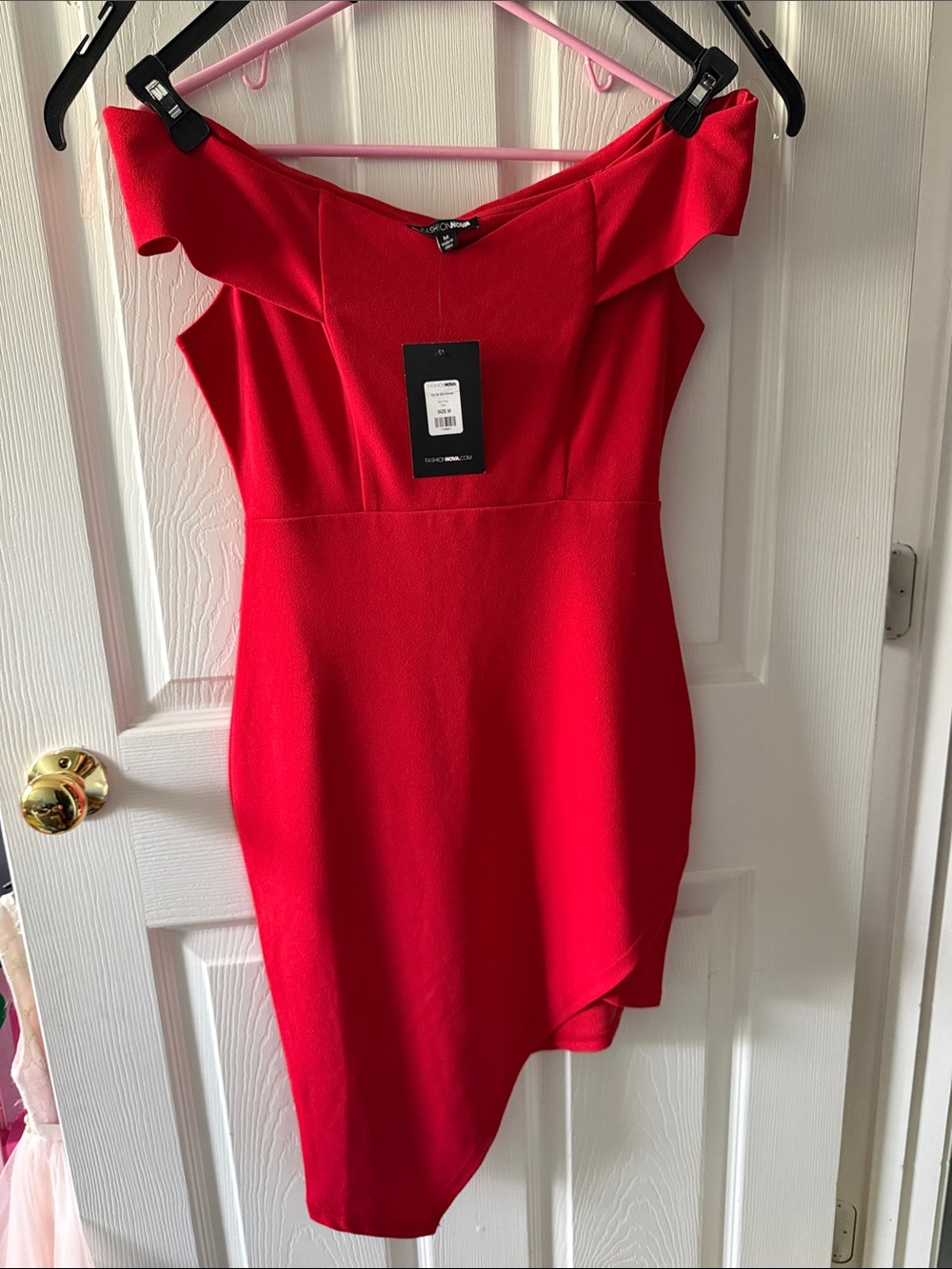 Fashion Nova Bold Red One-Shoulder Asymmetric Dress